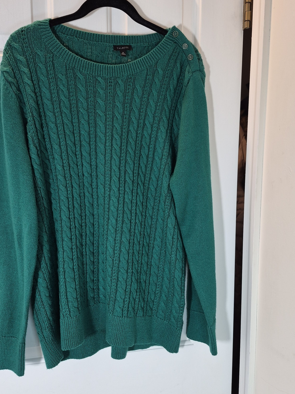 Talbots Green Cable Knit Button-Shoulder Sweater